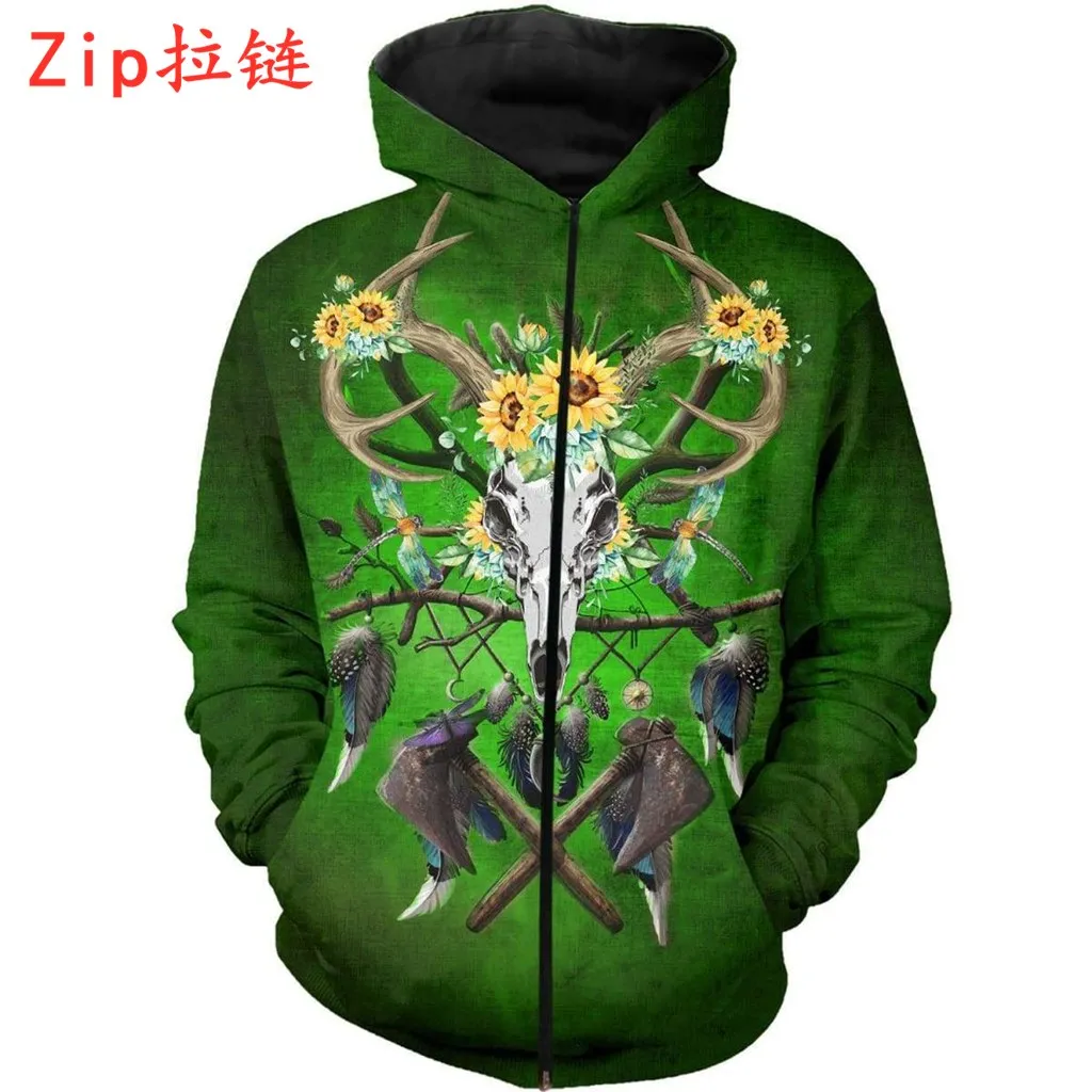 

2020 Deer Skull Art 3D All Over Printed Shirts Men Women Casual Hoodie Fashion Hip Hop Fashion Hoodies Tops