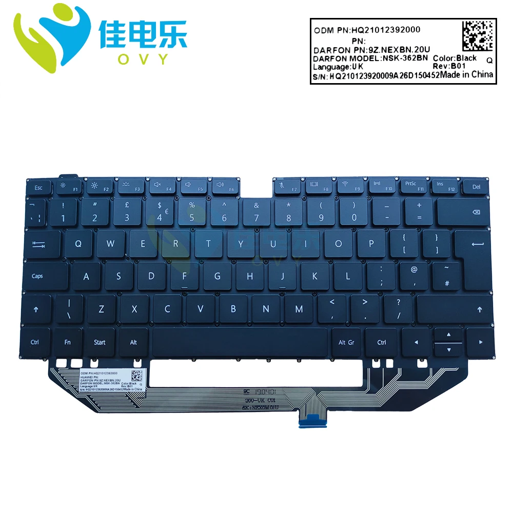 

UK GB laptop backlight keyboard pc for Huawei MateBook X pro MACH-W19 W29 W29BL W19L MACHR-W19 W29B W29C W19B W19C 9Z.NEXBN.20U