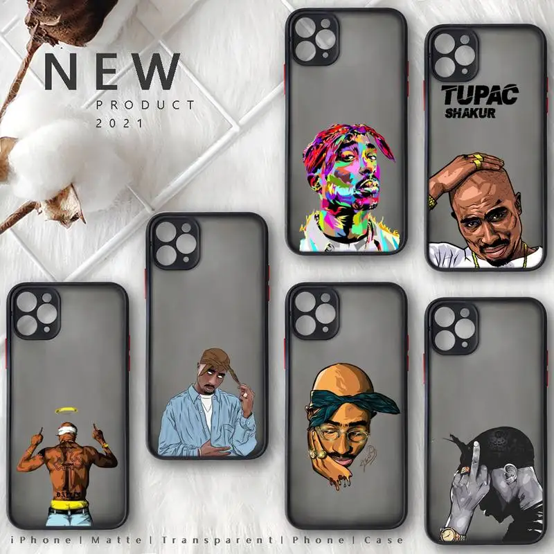 

Rapper 2pac Cartoon Phone Case matte transparent For iphone 7 8 11 12 plus mini x xs xr pro max cover