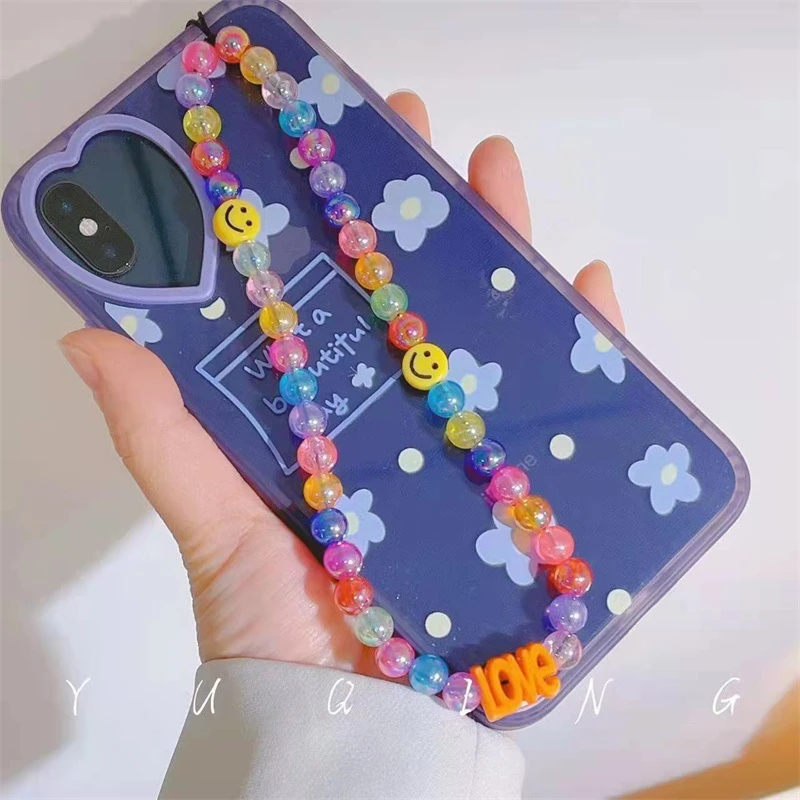 

New Smiley Candy Color Beads Beaded Mobile Phone Chain Creative LOVE Letter Mobile Phone Anti-Lost Hanging Chain Jewelry Female