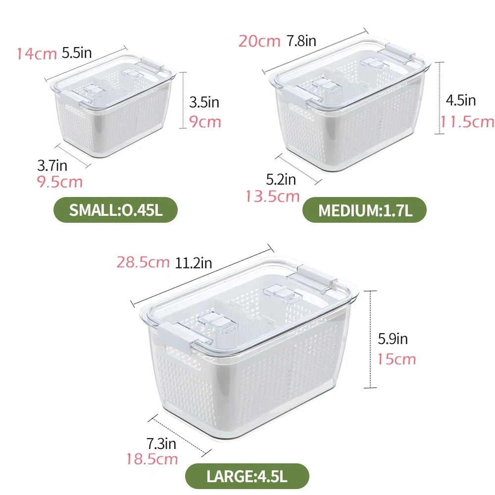 

Drain Basket, Vegetable and Fruit Fresh-Keeping Box, Refrigerator Special Freezer Storage Box with Lid, Kitchen Food Sealed Box