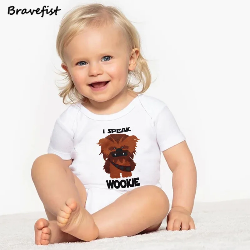 

Боди хлопковое для новорожденных девочек, комбинезон, летний наряд, одежда с мультяшным принтом льва, топы с надписью «I Talk WOOKIE»