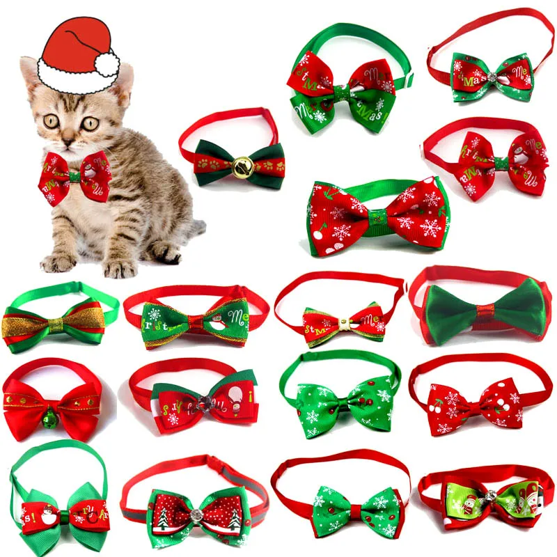 

Fashion Christmas Cat Dog Collar Holiday Cats Dog Bow Tie Adjustable Neck Strap Cat Dog Grooming Accessories Puppy Cat Necklace