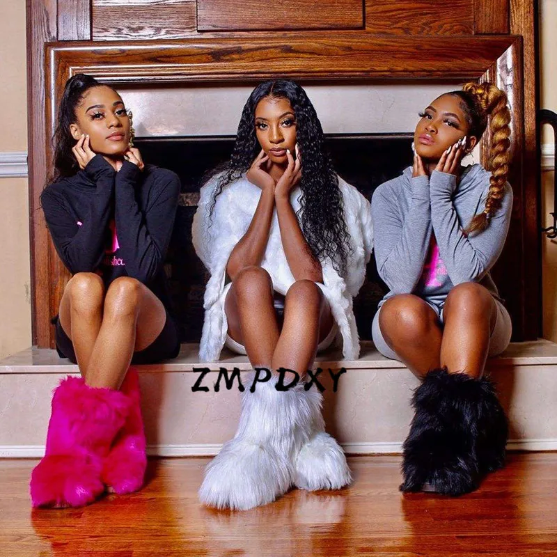 Зимние женские меховые ботильоны из искусственного лисьего меха высокие зимние