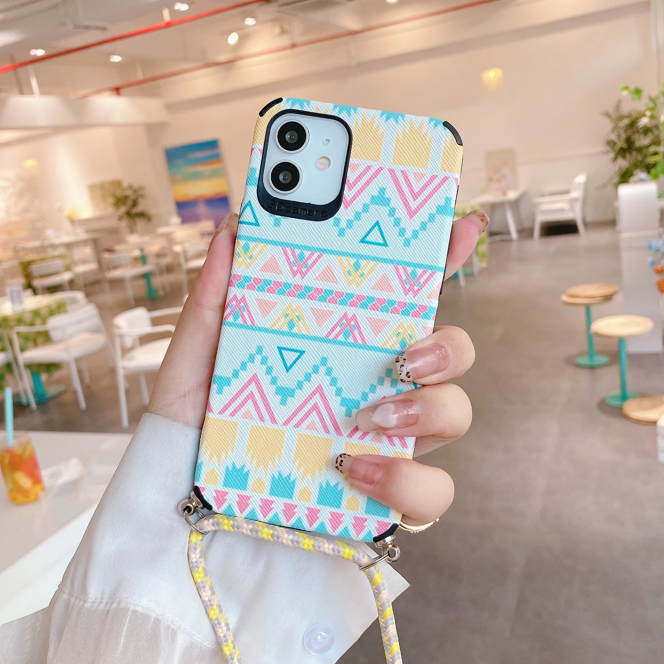 

New Crossbody Necklace Strap Lanyard Cord Phone Case For iPhone 11 12 XS Pro Max Mini XR X Painted Soft Silicone Cover