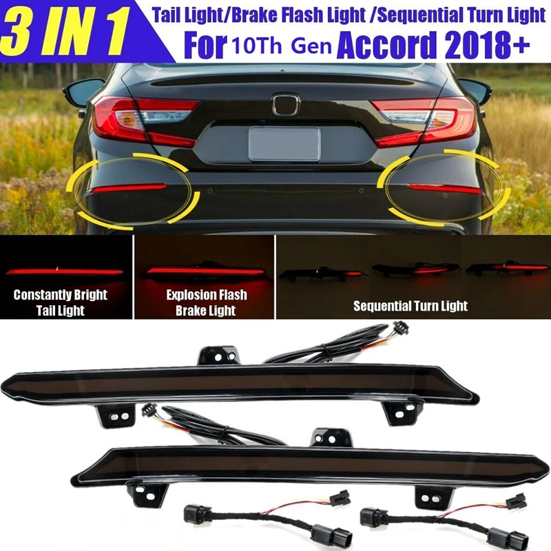 

Smoked Lens Rear Bumper Reflector Brake Tail Sequential Flash Signal Lights Lamp for Honda Accord 10Th Gen 2018-2020
