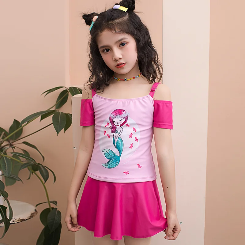 

Girls Two Pieces Suits for Swimming Children Mermaid Print Swimwear Kids Pink Bathing Suit Swim Wear Big Girl Swimsuits 3-15 Y