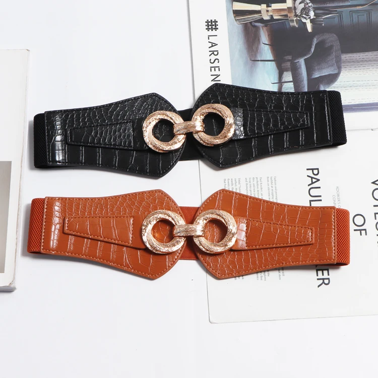 

Simple and versatile commuter coat dress faux leather PU pin buckle ladies decorative elastic wide waist down belt