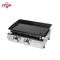 itop 2 burners gas bbq grills lpg plancha beef pork chicken cooking hot plate non stick barbecue tools grills for outdoor