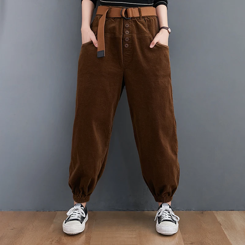 Брюки женские вельветовые однотонные Модные Винтажные плотные теплые шаровары с