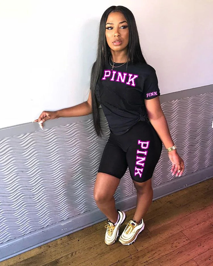 

Letter Pink 2021 Hot Sale New Design Style Women Casual Clothing Sweatwear Sweet Sexy Fashion Soft Good Fabric Cool Soft P1096