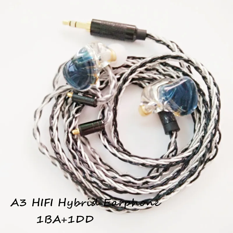 1BA 1DD Hybrid Cable A3 HIFI 1BA+1DD Hybrid Earphone MMCX Powerful Stereo Hi-Res Earbud Resin Custom Made Headphones DJ Monitor Stage Headset IEM New - Цвет: 1BA 1DD Hybrid Cable
