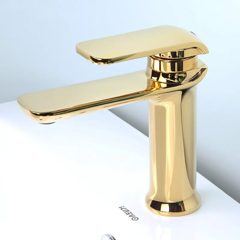 

Bathroom Basin Faucets Solid Brass Sink Mixer Tap Hot & Cold Single Handle Deck Mounted Gold/Chrome Lavatory Water Crane Taps