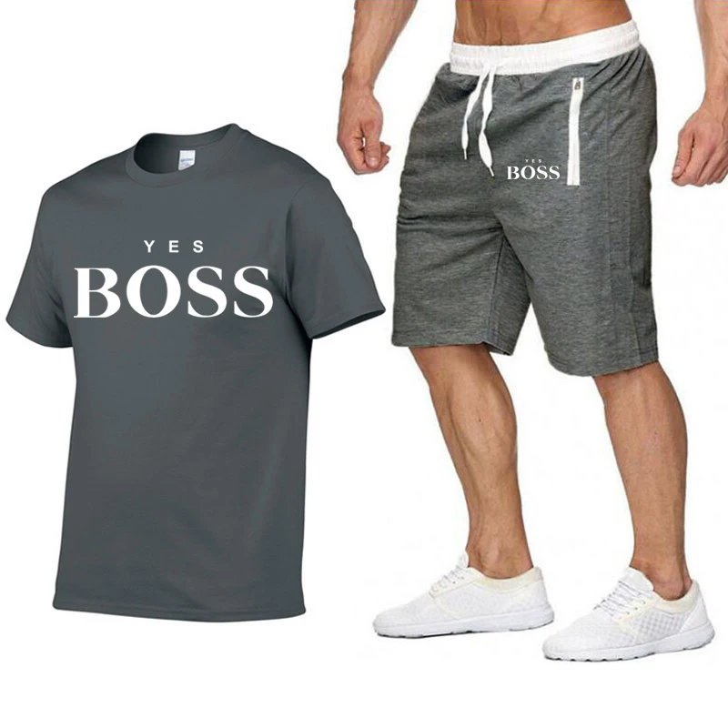 

Brand Yes Boss Funny Men T shirt+Beach Shorts Sets 2021 Summer Sportswear Jogging Pants T-shirt streetwear Harajuku Tops Tshirt