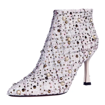 Женские ботинки с заостренным носом на высоком каблуке заклепками Осень зима