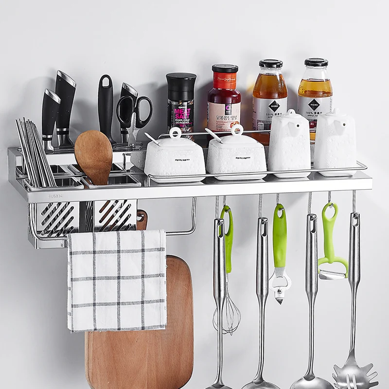 Настенная кухонная полка органайзер из нержавеющей стали подставка для хранения
