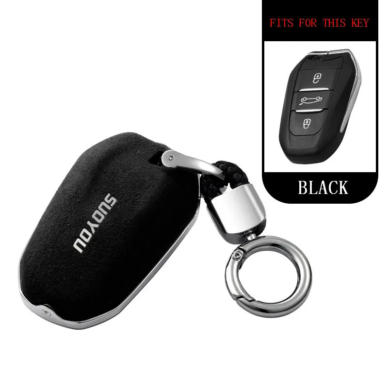 B-Black Замши с подкладкой из меха цинковый брелок для автомобильных ключей, чехол для ключей для peugeot 301 308 308S 408 2008 3008 4008 5008 508 RCZ, 208, 307 Защитная крышка аксессуары - Название цвета: B-Black