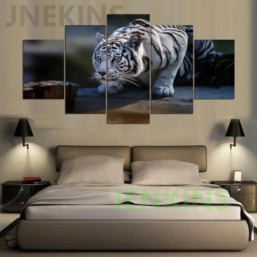

5 Pieces black White Tiger Printed Canvas Painting Living Room Wall Animal Art Pictures No Frame wall art picture Jenkins