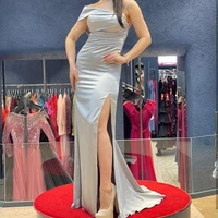 sexy mermaid evening dress one shoulder spaghetti straps side split prom gown floor length satin for women formal party hot sale