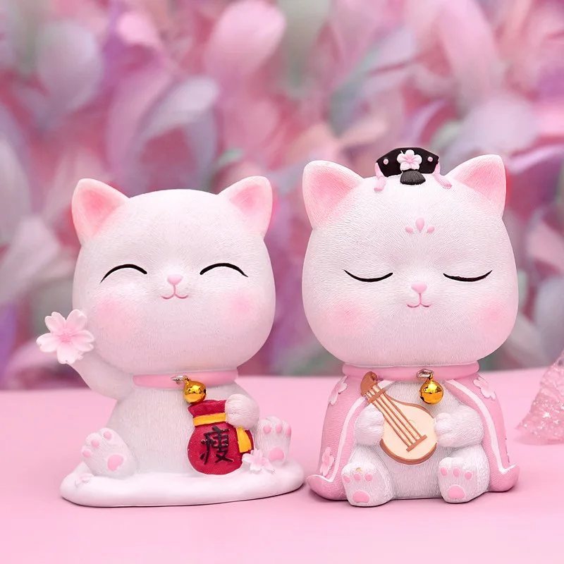 Кавайная розовая копилка с кошкой креативная большая из смолы украшение для