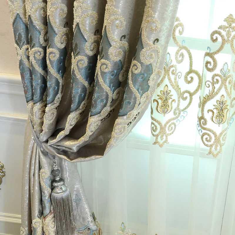 

High grade European style luxury curtain cloth shading finished landing curtain Curtains for Living Dining Room Bedroom