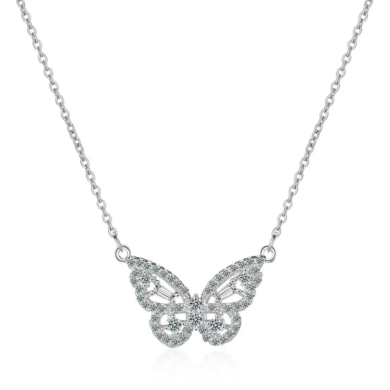 

AAAAA+ Austrian Rhinestones Butterfly Necklace Women Rose Gold Choker Bijou Trendy Necklaces Female Chain Silver Plated Pendant
