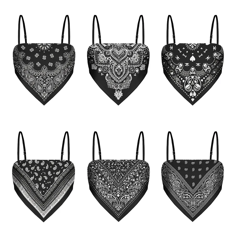 

2021 summer new totem digital printing women's strapping open back and navel sexy super short suspender vest