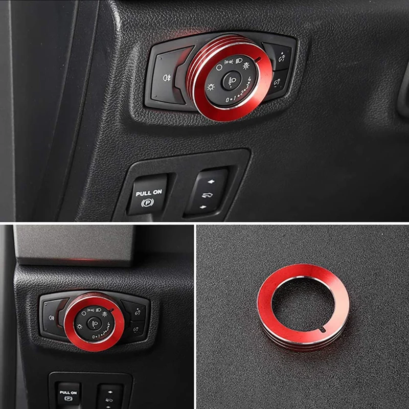 

Car Interior Audio Air Condition Button Cover Decoration Twist Switch Ring Trim for Ford F150 2016-2020 Red 6Pcs
