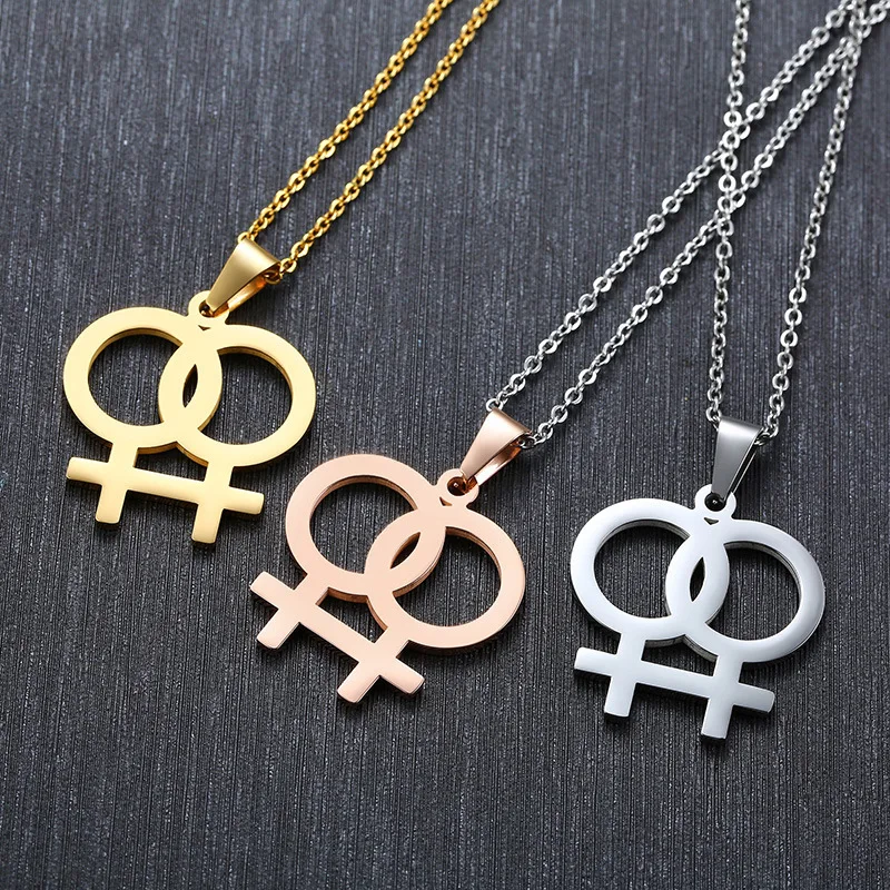 

Rainbow Gay Lesbian LGBT Pride Rose Gold Silver Stainless Titanium Steel Dangle Necklace for Women Fashion Jewelry Accessories
