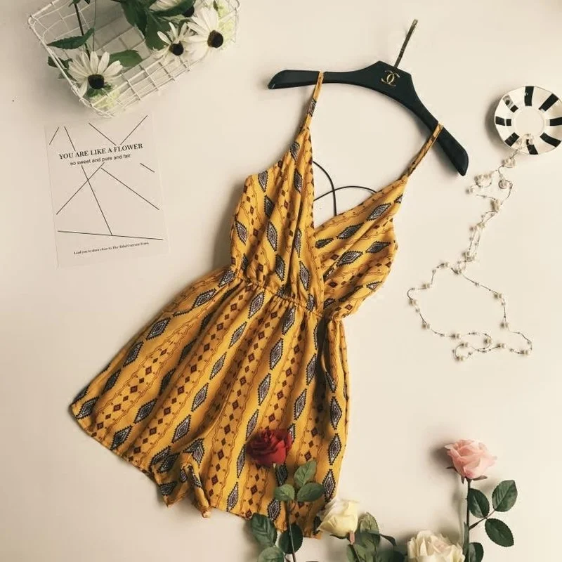 Комбинезон женский с V образным вырезом шифоновый открытой спиной