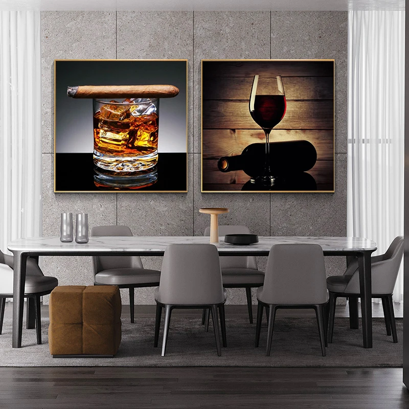 

Modern Wall Art Canvas Prints For Kitchen Room Cigar And Whiskey Wall Posters And Prints Red wine Wall Paintings Cuadros Decor