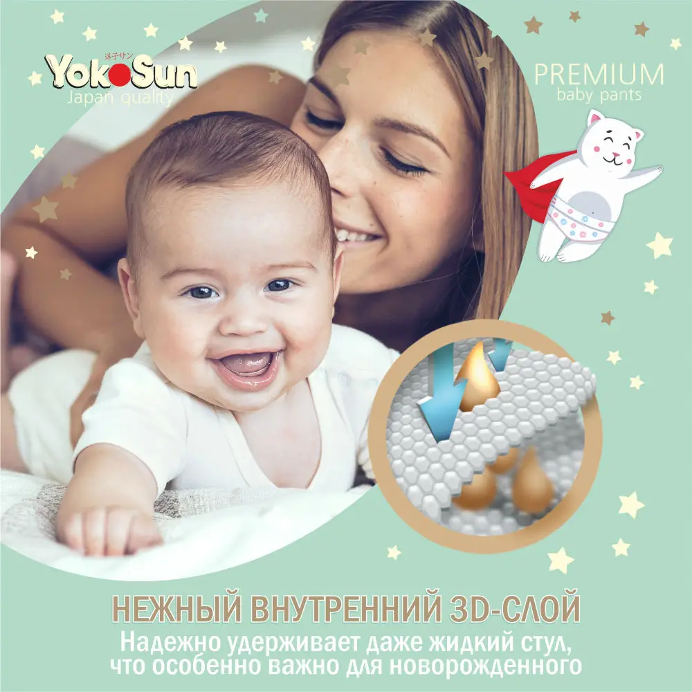 Подгузники-трусики YokoSun Premium размер M (6-10 кг) 56 шт | Мать и ребенок