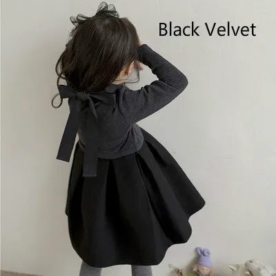 black velvet Платье для девочек зимнее платье с длинными рукавами осеннее бархатное черное платье-пачка принцессы для девочек от 3 до 14 лет - Цвет: black velvet