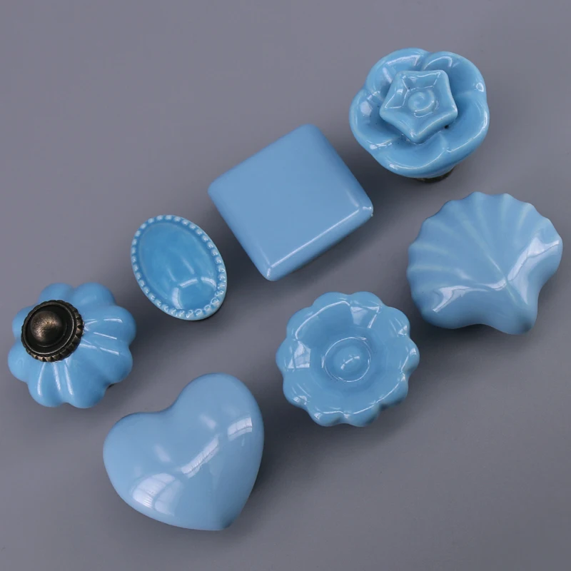 Ручки для кухонной ручки синие керамические дверные шкафа детской комнаты