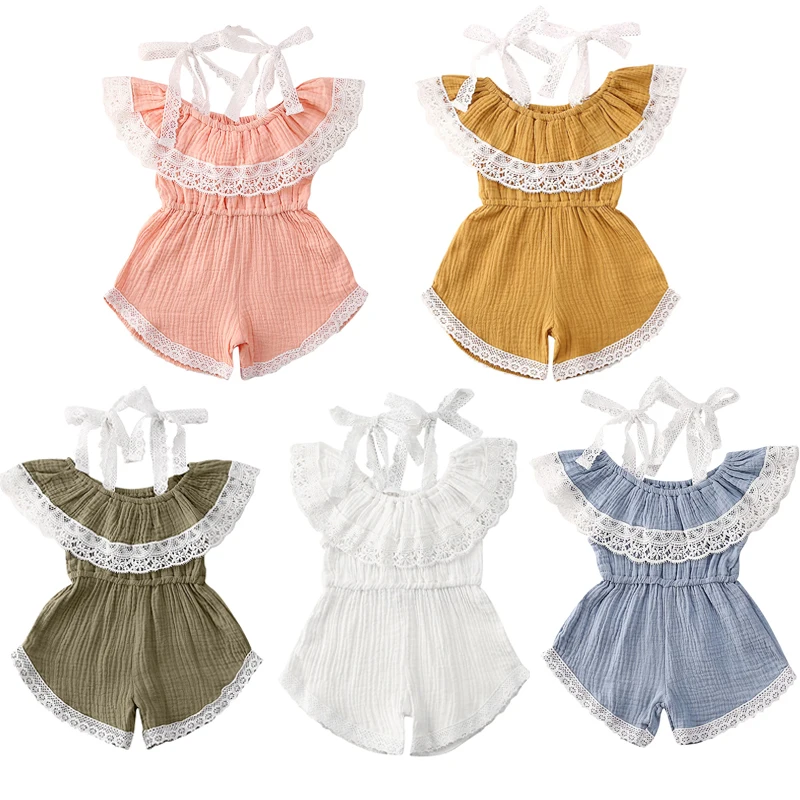 Прекрасный ребенок Младенец Девочка Дети комбинезоны кружева оборки рукав с