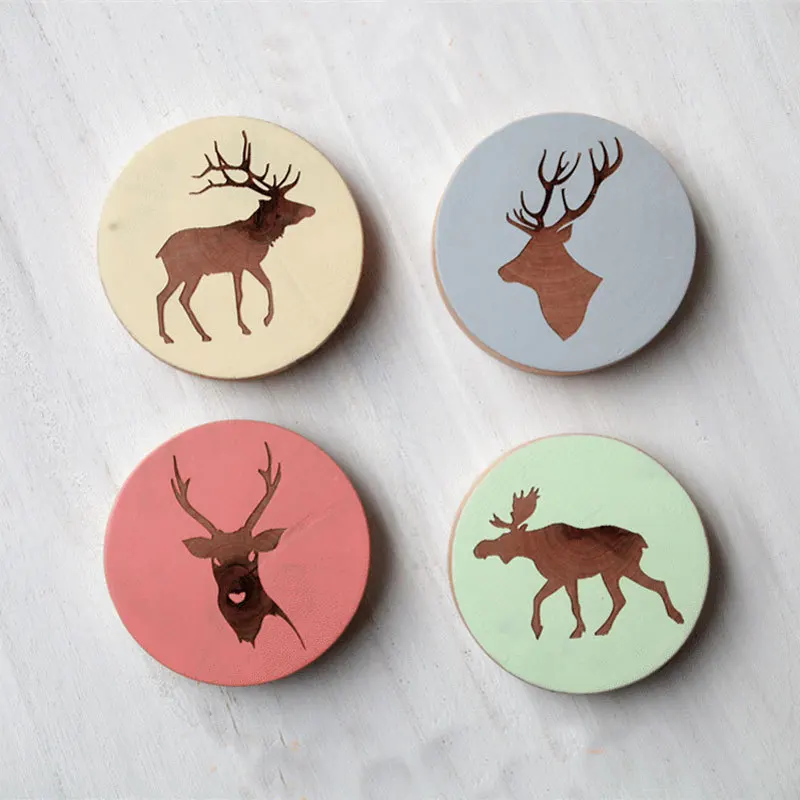 

Stainless Steel Bottle Opener Wooden Elk Round Magnetic Refrigerator Portable Wedding Gifts Household Kitchen Supplies Gadgets