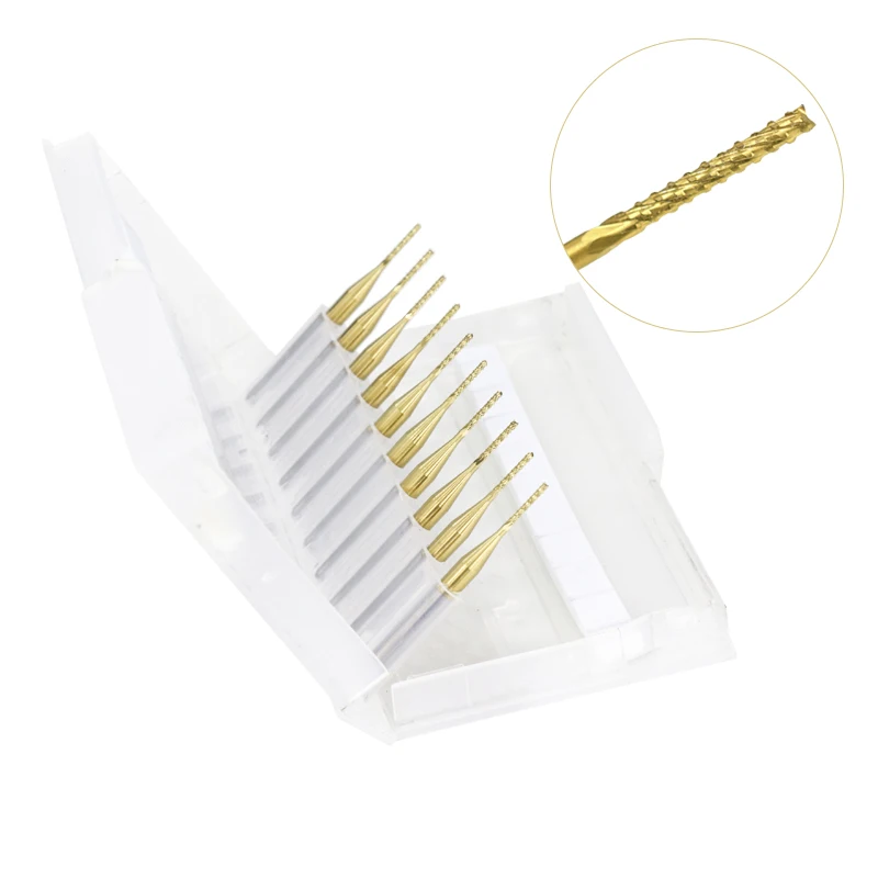 

Free Shipping 10pcs 0.8-1.0mm PCB Milling Cutter Set TiN Coated CNC Router Bit For Metal Milling Engraving Bit Carbide End Mill