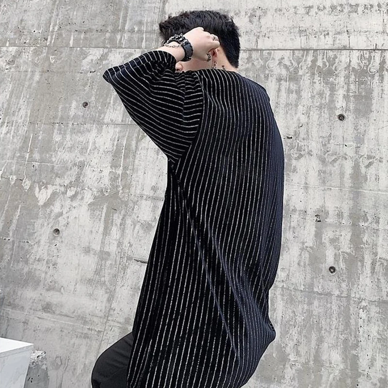 Футболка мужская бархатная с коротким рукавом модная тенниска принтом в полоску