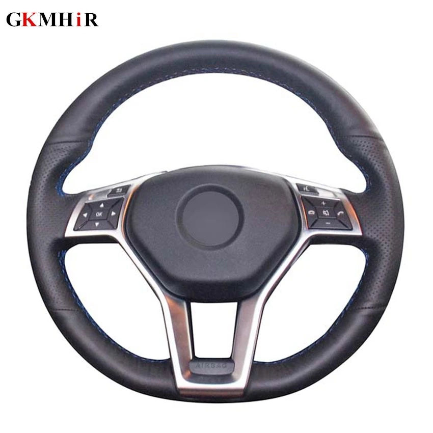 Черная ручная прошивка искусственная кожа PU чехол рулевого колеса автомобиля