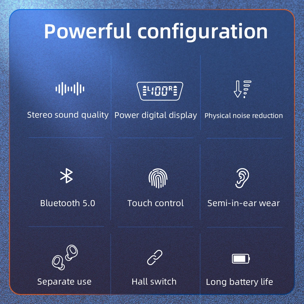Mini Bluetooth Earphones for Phone Hifi Stereo Wireless Headphones Earphone 24 Hour Long Play Time LED Display Headsets |