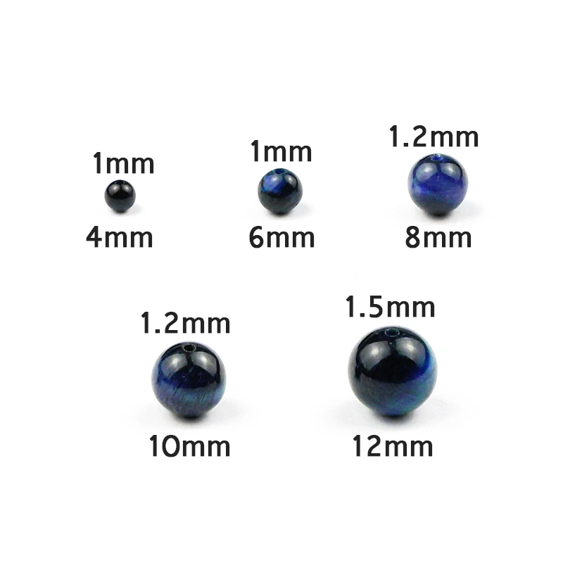 Круглые бусины из натурального камня темно-синего Тигрового Глаза для