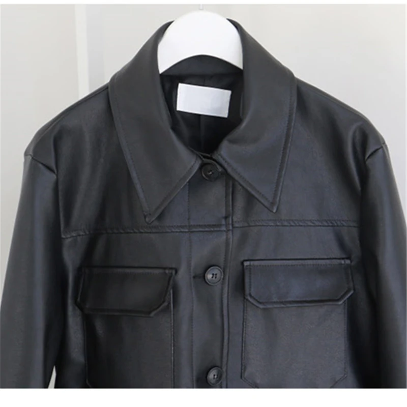 Leather Women 2019 New Spring Autumn Long Paragraph Single-Breasted Ties Belt Multi-Pocket Locomotive Casual Jacket Tide | Женская