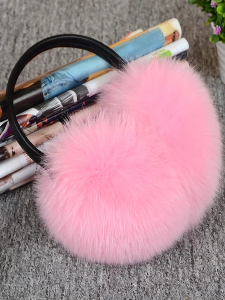 Pink Наушники зимние наушники из натуральной кожи теплые зимние супер кожаные меховые классические меховые сумки вся кожа Лисий мех - Цвет: Pink