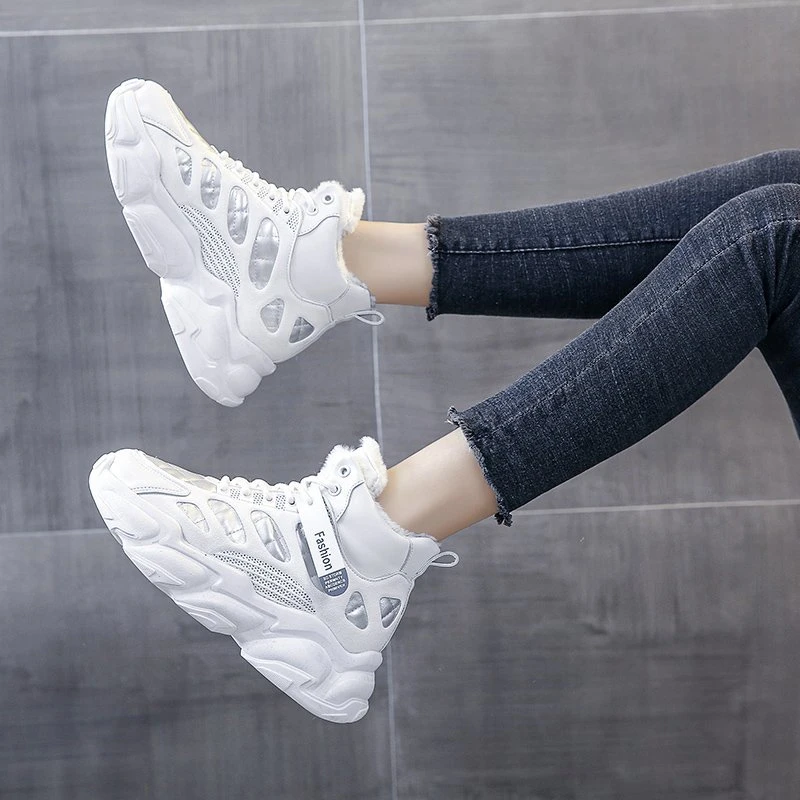 

Женские кроссовки на массивной платформе, теплые плюшевые кроссовки на шнуровке, Вулканизированная подошва, обувь для тренировок, модель ...