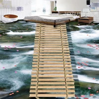 vinyl wallpaper adhesive river stone water flow waterfall 3d painting plank bridge removable floor sticker
