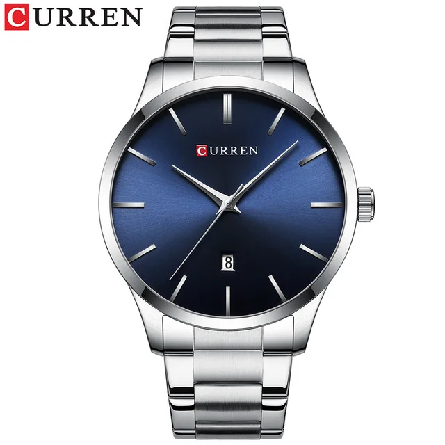 silver blue Новые часы Мужские Модные Стильные Классические кварцевые часы CURREN Мужские часы из нержавеющей стали деловые мужские наручные часы под платье - Цвет: silver blue