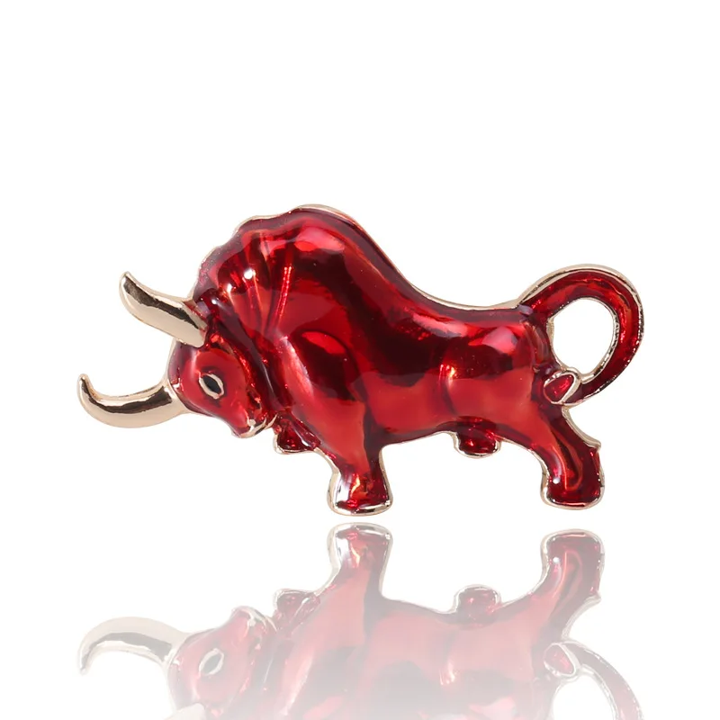 

New Arrival Enamel Fighting Bull Brooch Women And Men OX Cattle Pin Brooch 2021 Year Zodiac Animal Pins Jewelry Gifts