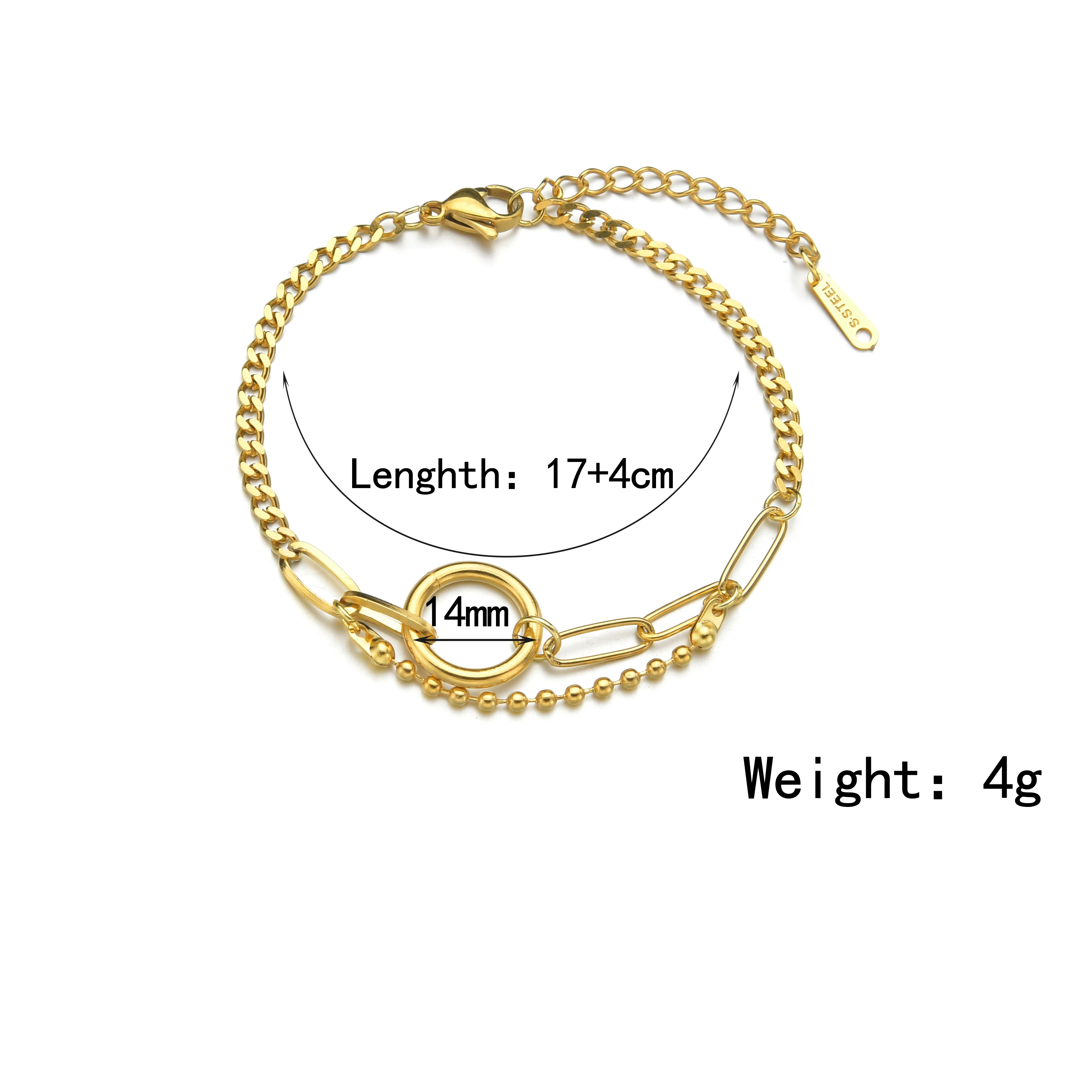 Браслет-цепочка двухслойный с бусинами из нержавеющей стали | Украшения и