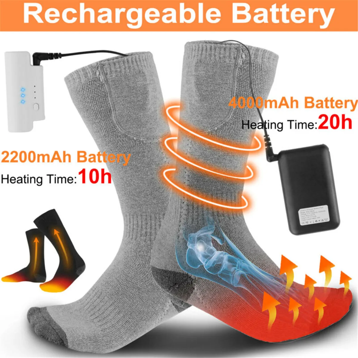 

Electric Heated Socks Rechargeable Battery 3.7V Foot Warm Winter Skiing Hunting