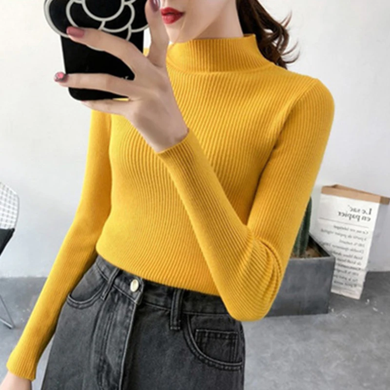 Зимний женский свитер вязаные топы с длинными рукавами вязаный высоким воротом